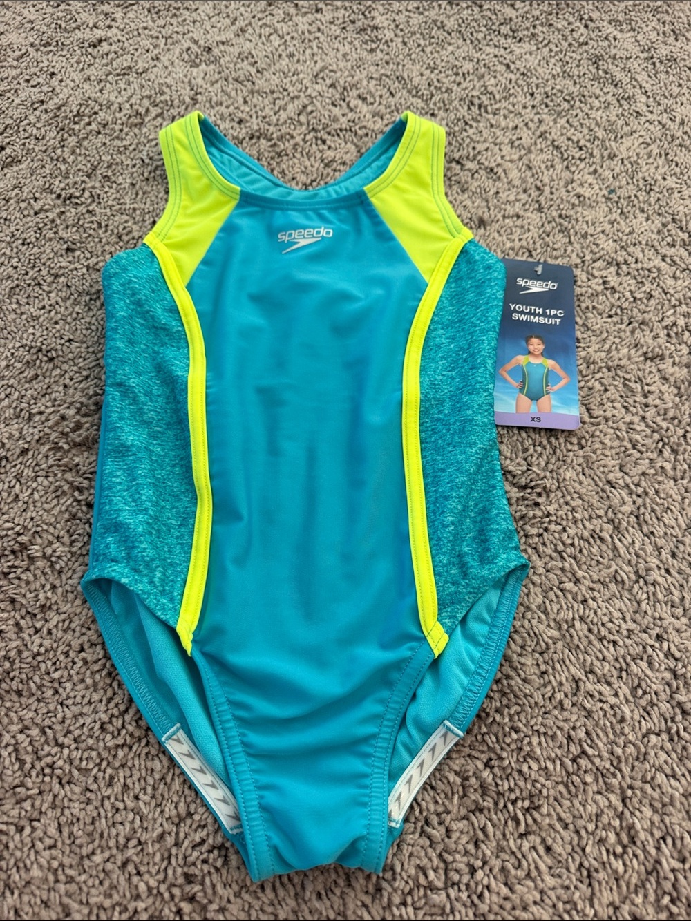 Speedo Teal with Neon Yellow Trim Girls' One-Piece Swimsuit